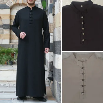 גברים החלוק של המזרח התיכון הרמדאן כפתור פשוטה אווירה Abaya Thoub המוסלמים אופנה חדשה מוצק צבע האסלאמית בגדים Jubba