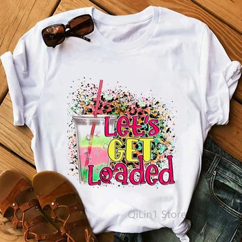 בואו נפרוק נמר משקה קר הדפסה שלום קיץ חולצת אופנה 00s בנות אופנת רחוב נשים Tumblr בגדים גרפי Tshirts
