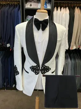 2021 לבן אקארד בלייזר גברים חליפות חתונה מסיבה חליפה לגברים מותאם אישית טוקסידו לנשף Slim Fit החתן השושבין Terno Masculino
