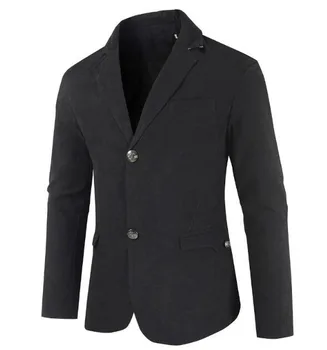 חדש לגברים מוצק צבע שרוולים ארוכים, שמלה רשמית כותנה מקרית Slim Fit שני כפתור הג ' קט מעיל ABB420