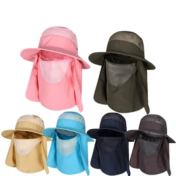 יוניסקס השמש בקיץ כובע הגנת UV רכיבה על אופניים גדולים שוליים כובע עם צוואר דש הצעיף כובעים חיצונית להגן פנים רשת לנשימה קאפ
