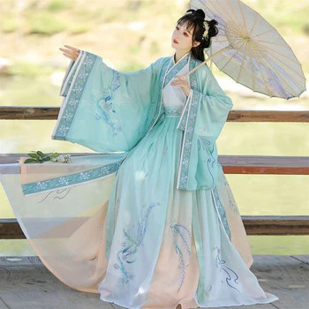 סיני Hanfu שמלה בתוספת גודל 2XL נשים עתיקה הדפסה מסורתית Hanfu פיית תחפושות קוספליי Hanfu שמלת ריקוד ירוק אדום סטים