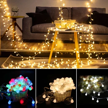 LED אורות מחרוזת כדור עגול גרלנד תאורה מנורת החג חתונת מסיבת חג מולד עמיד למים חיצוני גן קישוט הבית