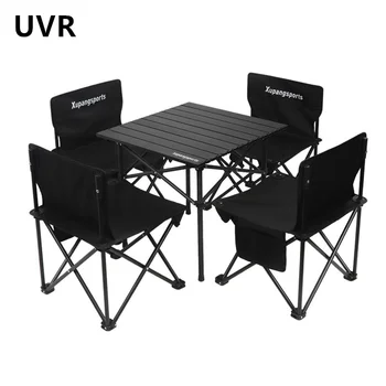 UVR חיצונית שולחן מתקפל וכיסאות סט נסיעות Ultra-אור ציוד קמפינג נייד סגסוגת אלומיניום אגרול שולחן וכיסאות